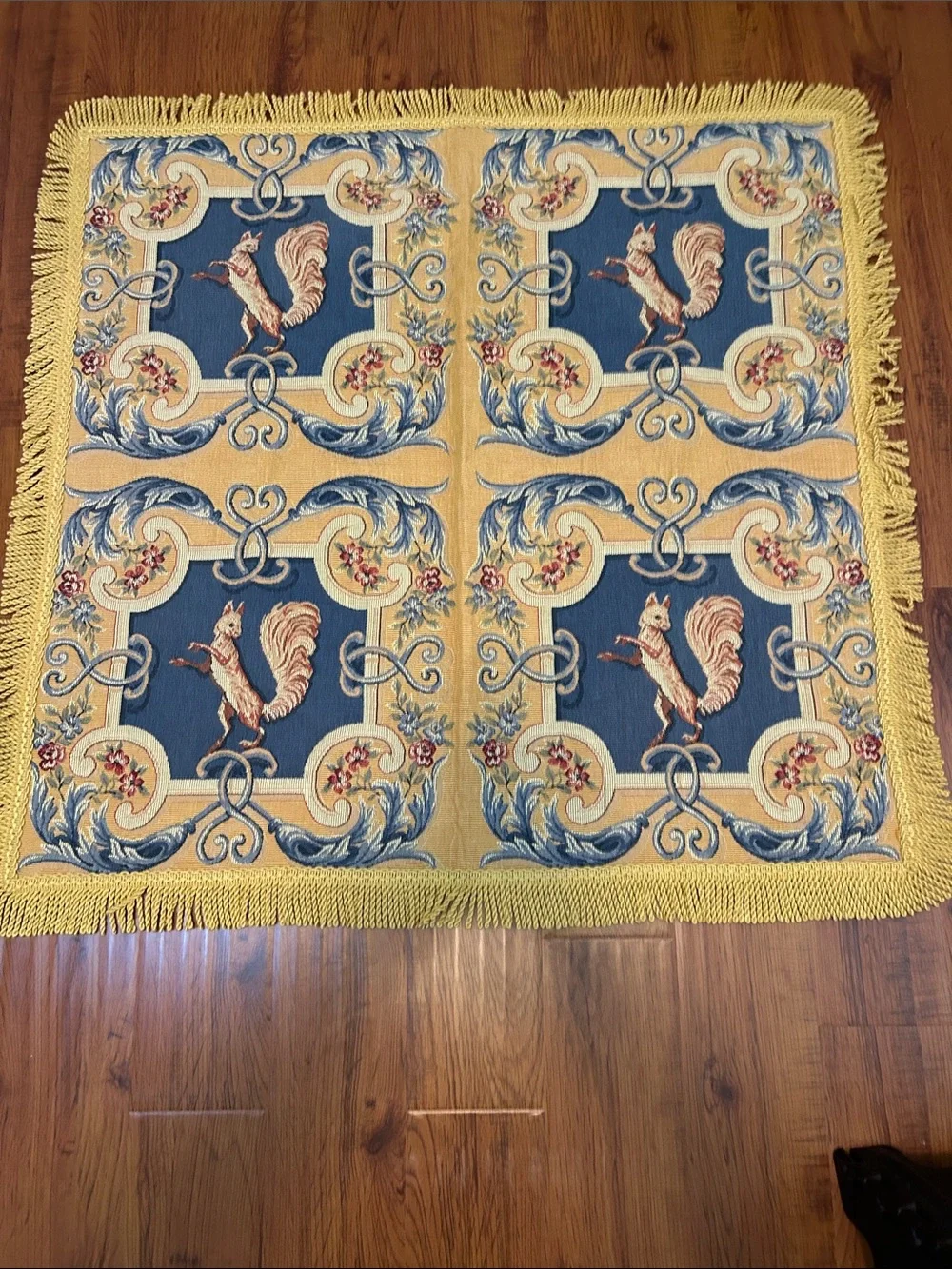Decorative Tapestry with squirrel Motif in Blue and Yellow